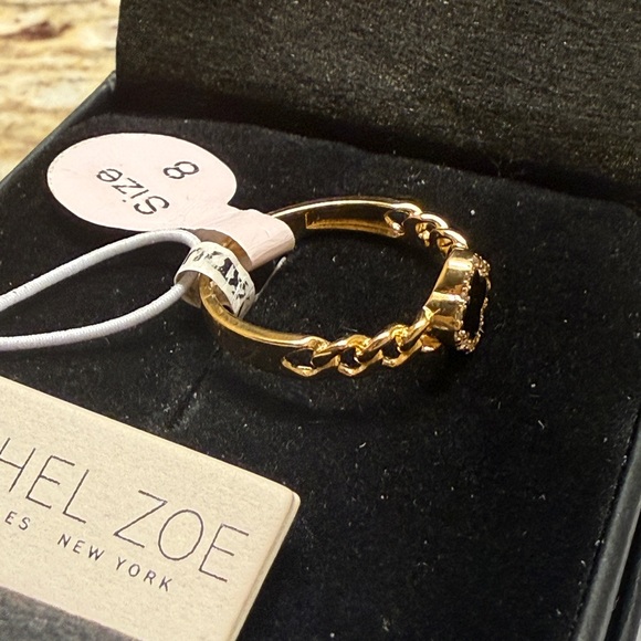 NWT Rachel Zoe 18k Gold Plated 925 Sterling Silver Black Onyx Clover Ring size 8 - Picture 7 of 8